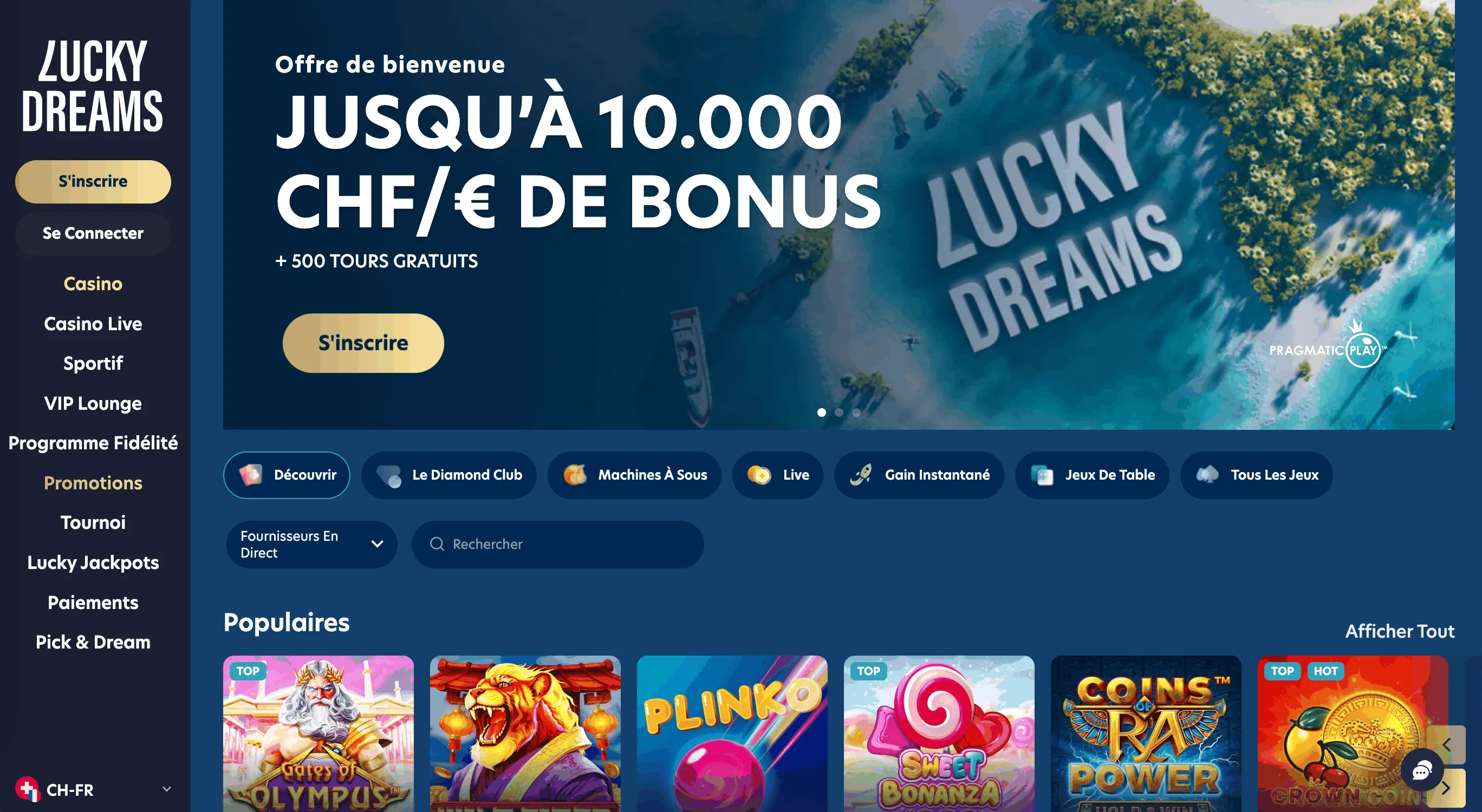 Site Web du Casino Lucky Dreams Lucky Dreams Casino Page Accueil