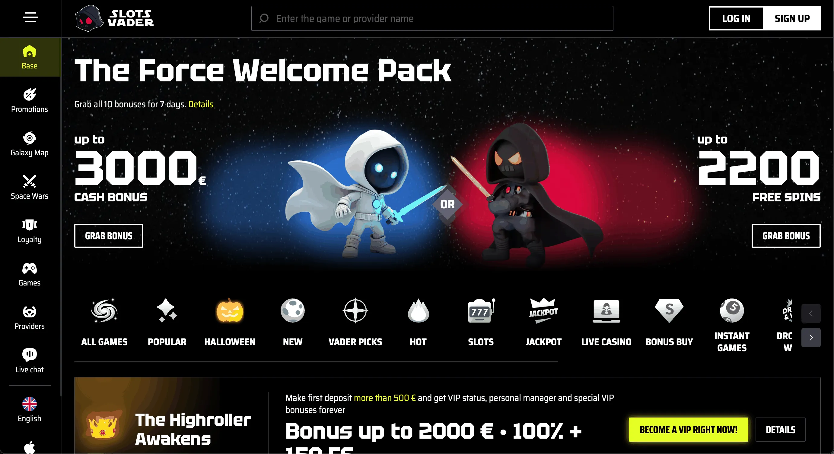 Site Web du Casino SlotsVader SlotsVader Casino Page Accueil
